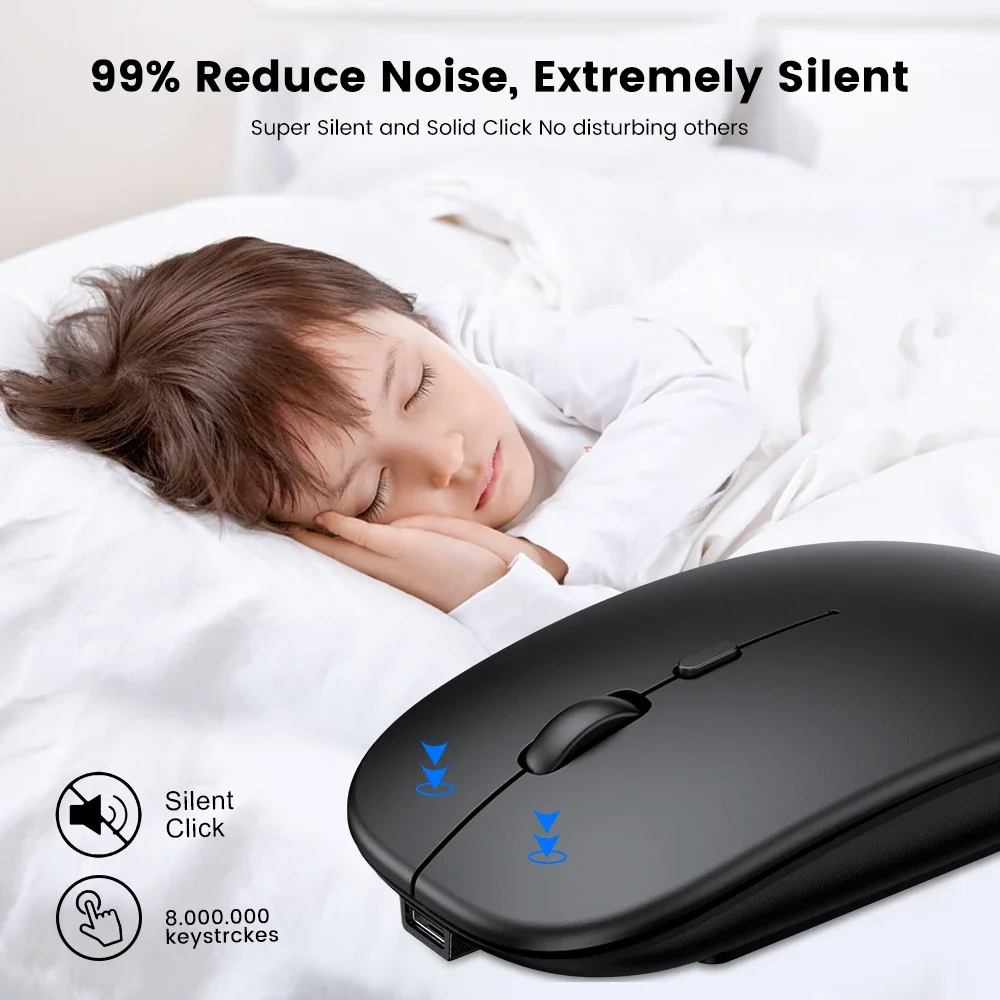 Rechargeable Wireless Mouse Bluetooth-compatible 2.4GHz Dual Modes Computer Mice with Nano Receiver for PC Laptop Macbook