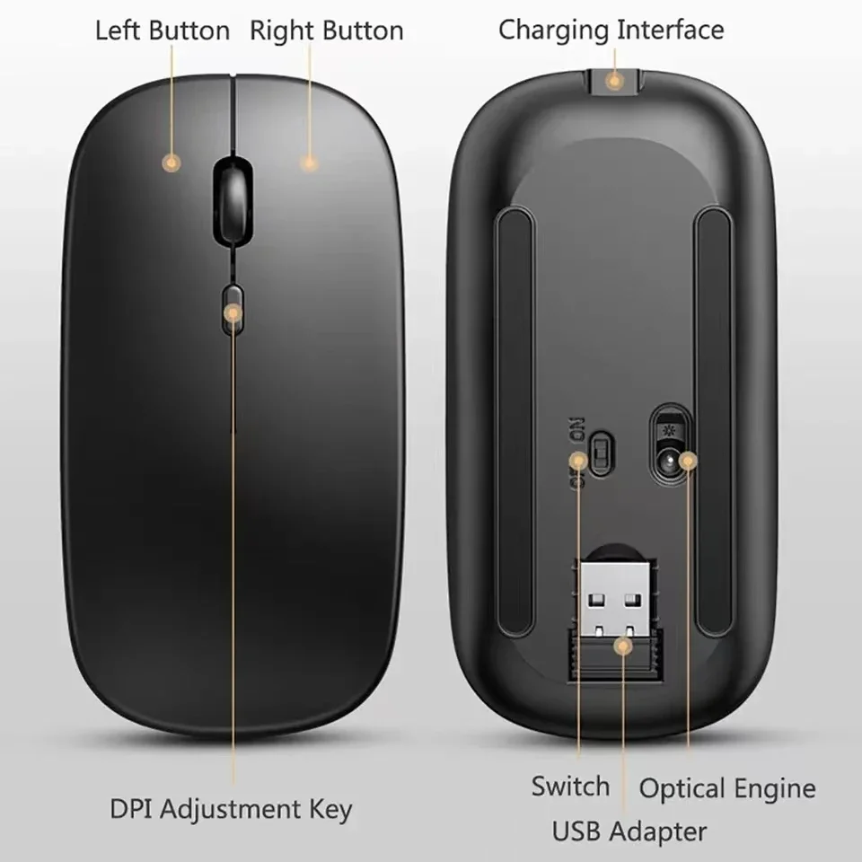 Rechargeable Wireless Mouse Bluetooth-compatible 2.4GHz Dual Modes Computer Mice with Nano Receiver for PC Laptop Macbook