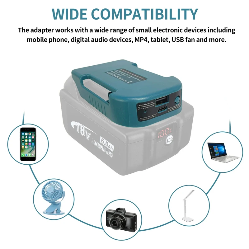 For Makita 18V With USB With Type-C Battery Holder For Makita 18V Battery BL1840 BL1850 BL1860 Charger Adapter Charging