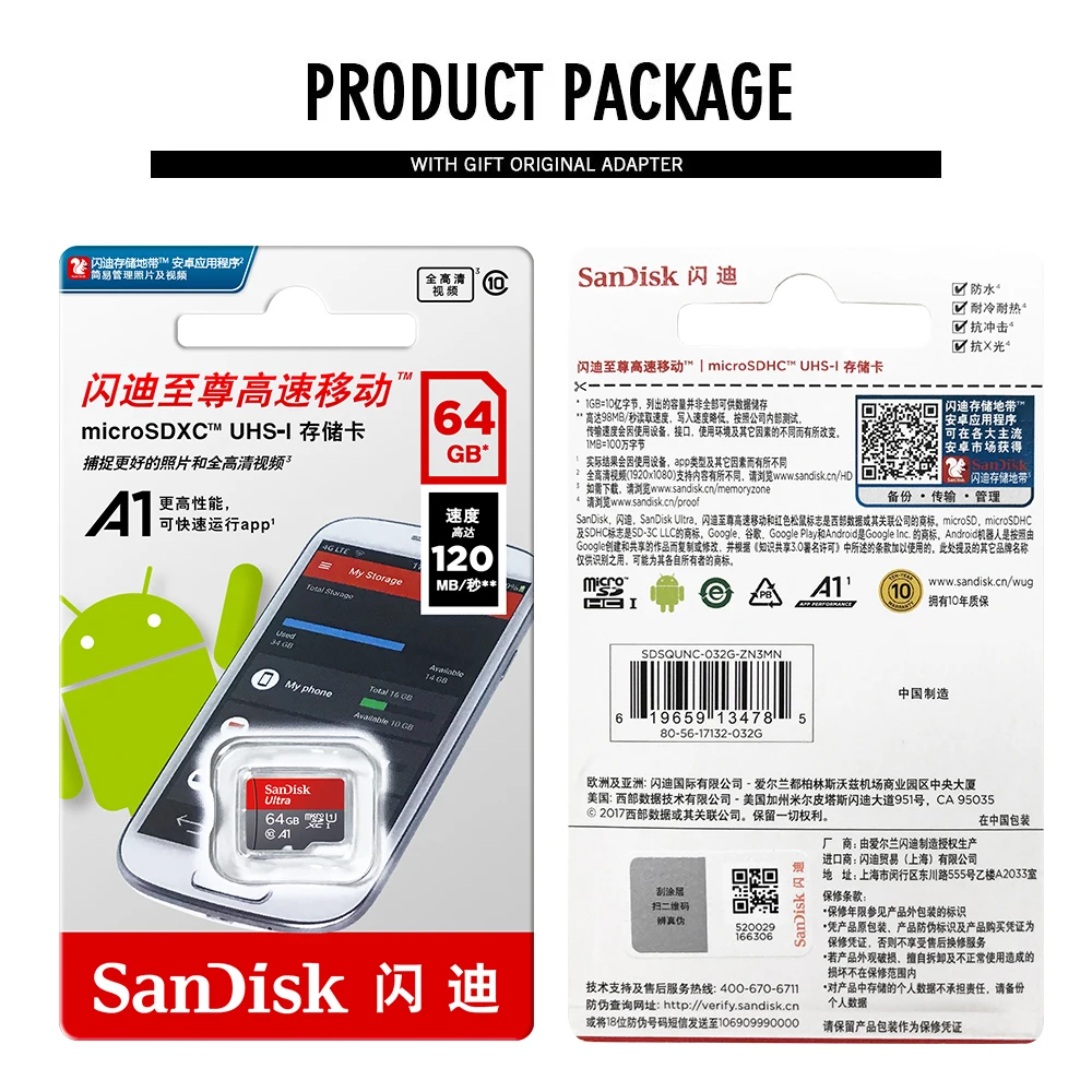 Original Sandisk Memory Card 256GB 128GB 64GB 32GB TF Micro SD Card Class 10 UHS-1 Flash Card Memory MicroSD for Smartphone PC