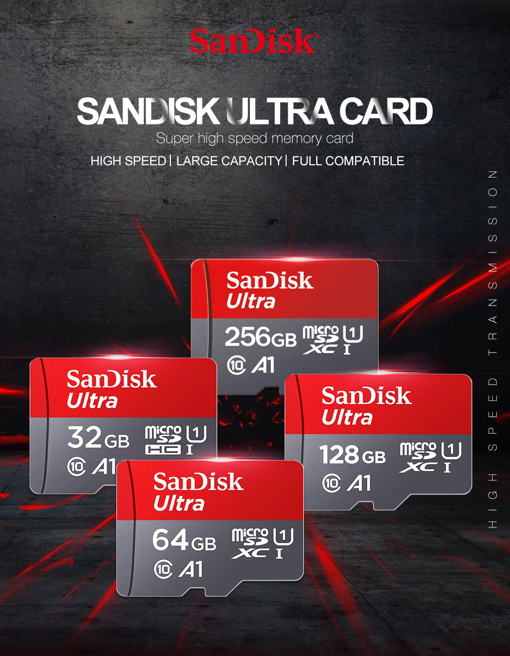 Original Sandisk Memory Card 256GB 128GB 64GB 32GB TF Micro SD Card Class 10 UHS-1 Flash Card Memory MicroSD for Smartphone PC