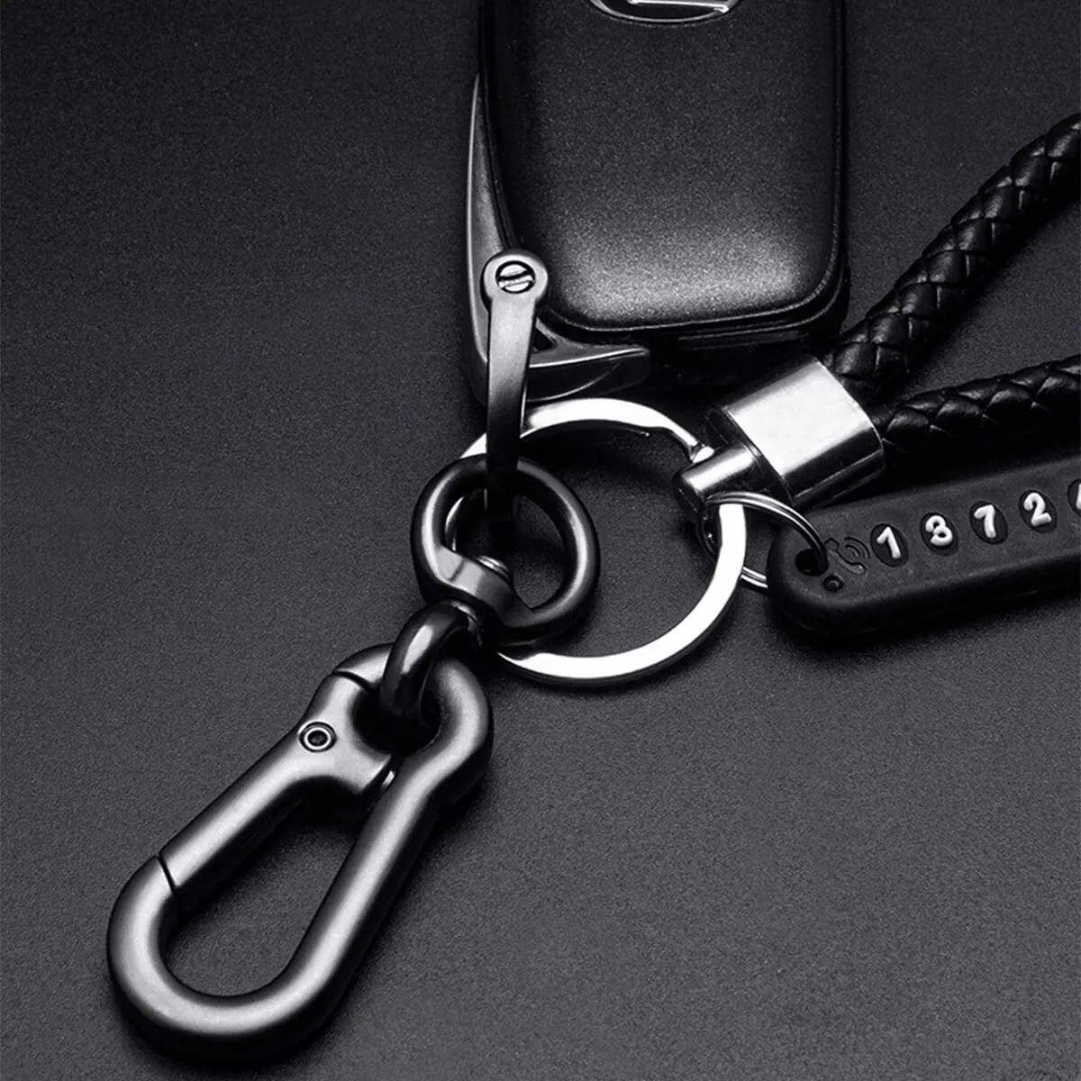 Trendy DIY Mobile Phone Number Plate Pendant Keychain for Men Punk Simple Woven Leather Rope Anti-lost Car Key Chain Accessories
