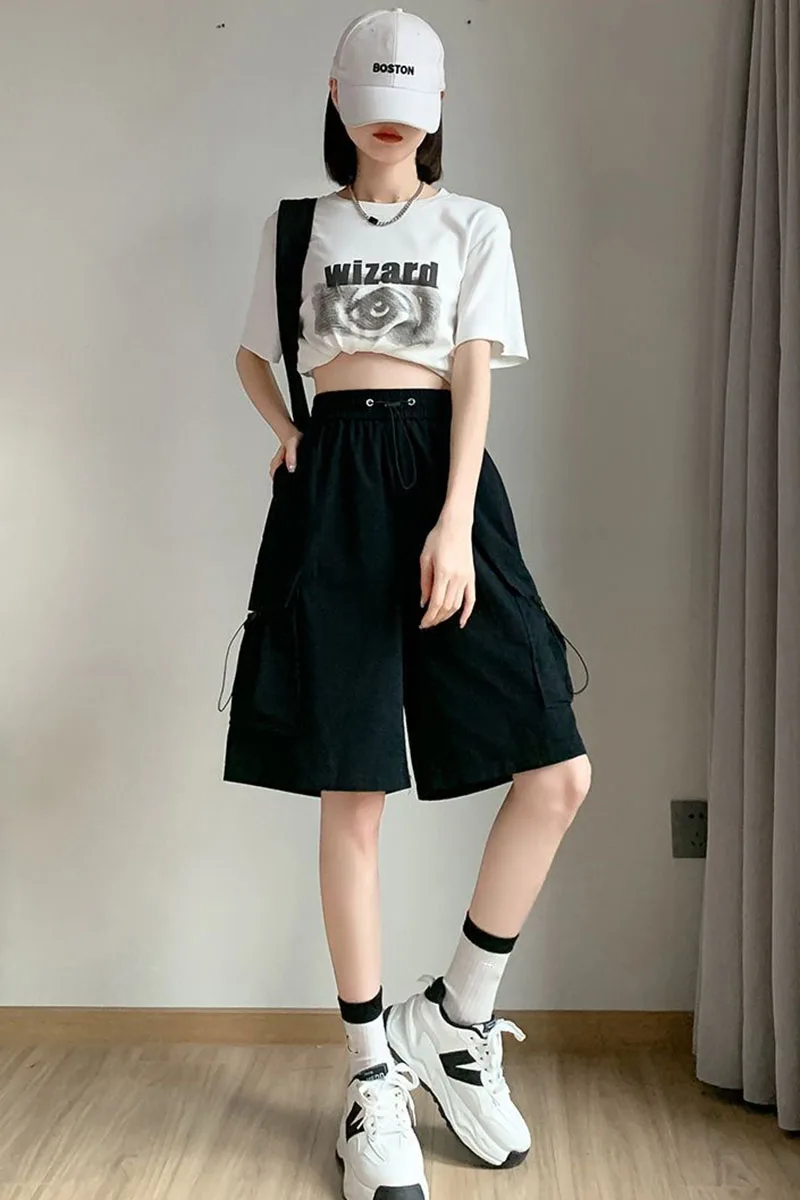 Xpqbb Cargo Shorts for Women Harajuku High Waist Baggy Y2K Hip Hop Shorts Woman Streetwear Trendy Big Pocket Bf Short Pants