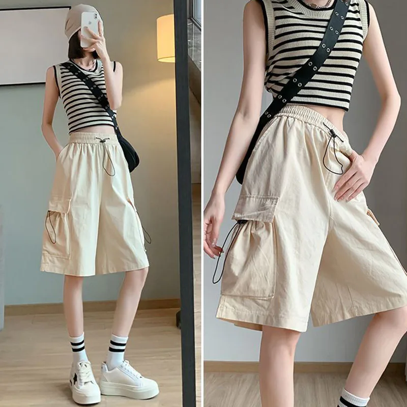 Xpqbb Cargo Shorts for Women Harajuku High Waist Baggy Y2K Hip Hop Shorts Woman Streetwear Trendy Big Pocket Bf Short Pants