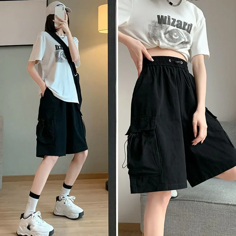 Xpqbb Cargo Shorts for Women Harajuku High Waist Baggy Y2K Hip Hop Shorts Woman Streetwear Trendy Big Pocket Bf Short Pants