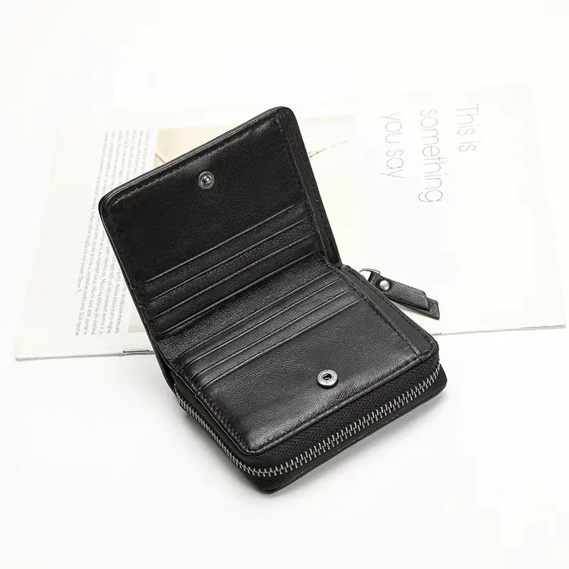 Genuine Lambskin Fold Design Ladies Short Wallet Sheep Leather Women Fashion Trendy Card Holders Coin Purse Wallet Zipper Poucht