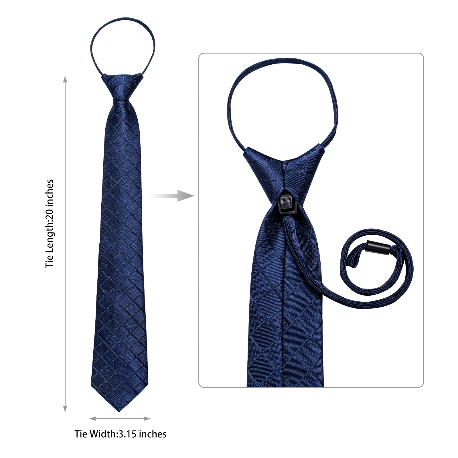 Men's Zipper Ties Pre-tied 8CM Lazy Necktie with Pocket Square Cufflinks for Business Wedding Prom Men Accessories Gravats Gift