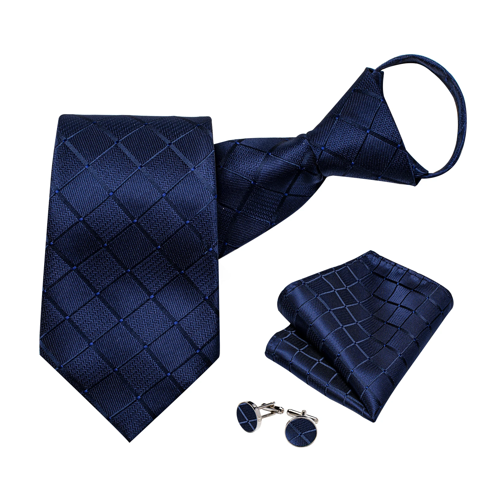 Men's Zipper Ties Pre-tied 8CM Lazy Necktie with Pocket Square Cufflinks for Business Wedding Prom Men Accessories Gravats Gift