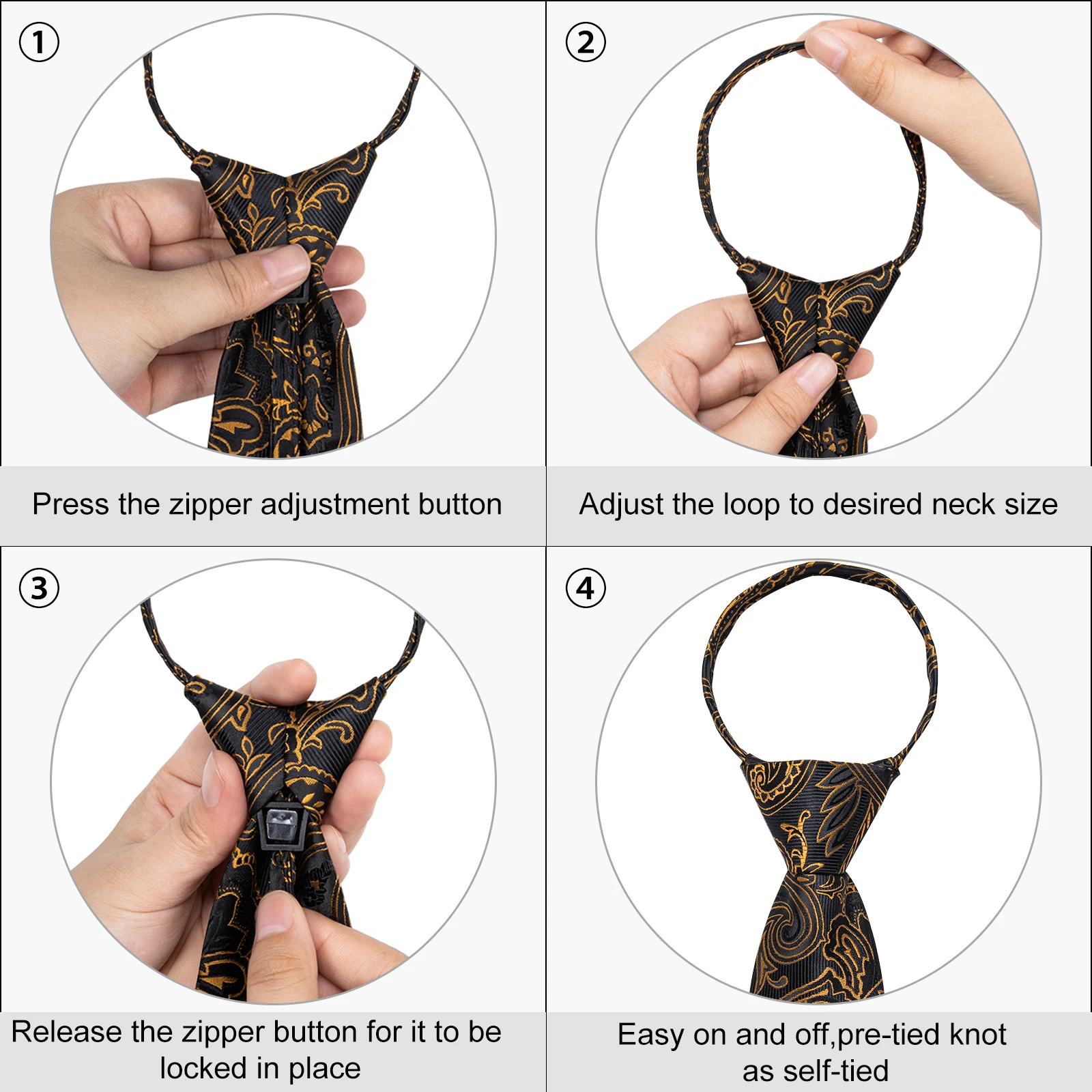 Men's Zipper Ties Pre-tied 8CM Lazy Necktie with Pocket Square Cufflinks for Business Wedding Prom Men Accessories Gravats Gift