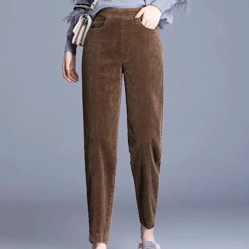 Plush Thick Casual Pants Women's Corduroy Warm Pants Autumn Winter Leggings High Waist Harem Pants Trousers Women Брюкиженские