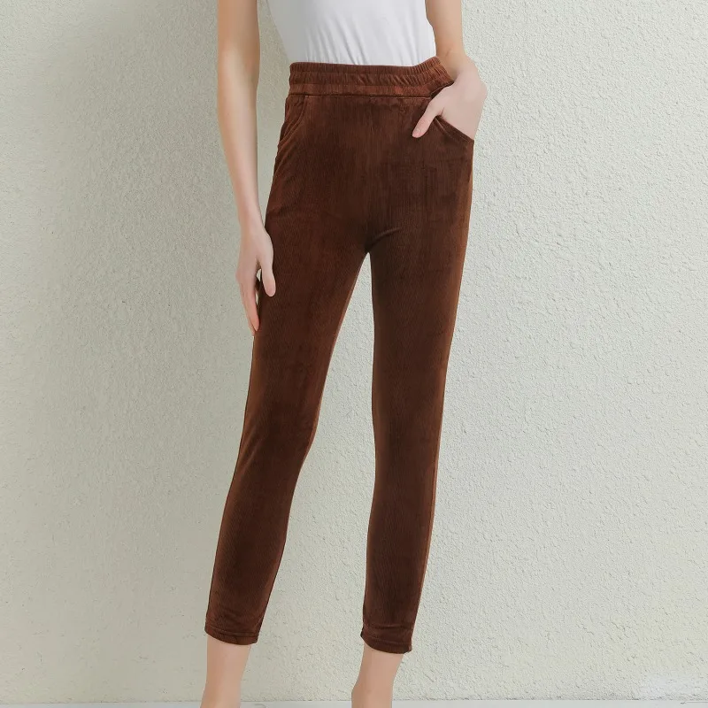 Plush Thick Casual Pants Women's Corduroy Warm Pants Autumn Winter Leggings High Waist Harem Pants Trousers Women Брюкиженские
