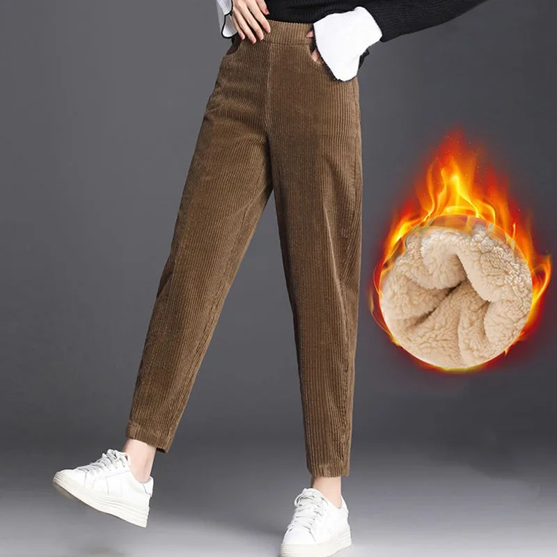 Plush Thick Casual Pants Women's Corduroy Warm Pants Autumn Winter Leggings High Waist Harem Pants Trousers Women Брюкиженские