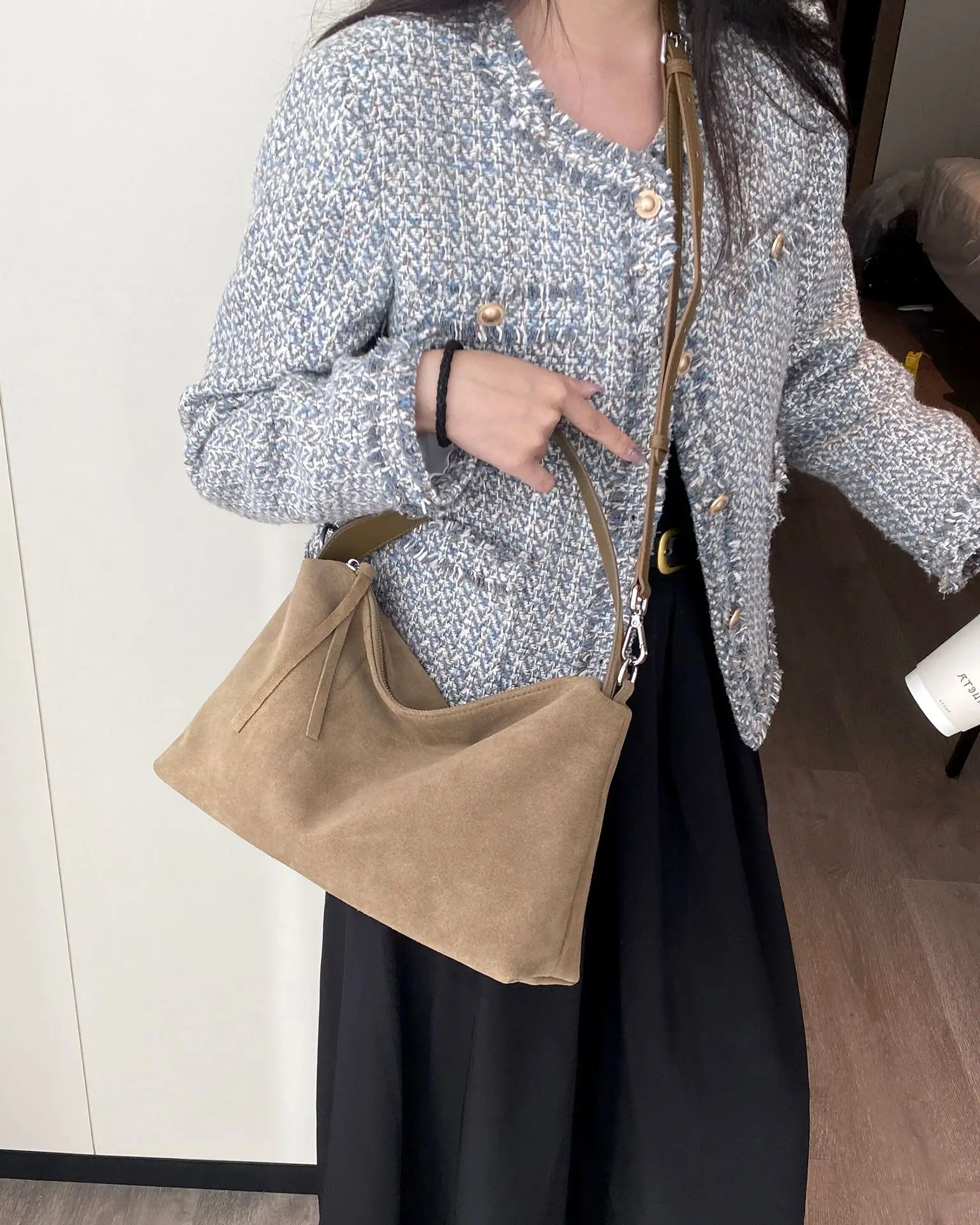 Genuine Grade Autumn Winter Big Boston Luxury Designer Tote Soft Matte Suede Leather Women Handbag Female Shoulder Crossbody Bag
