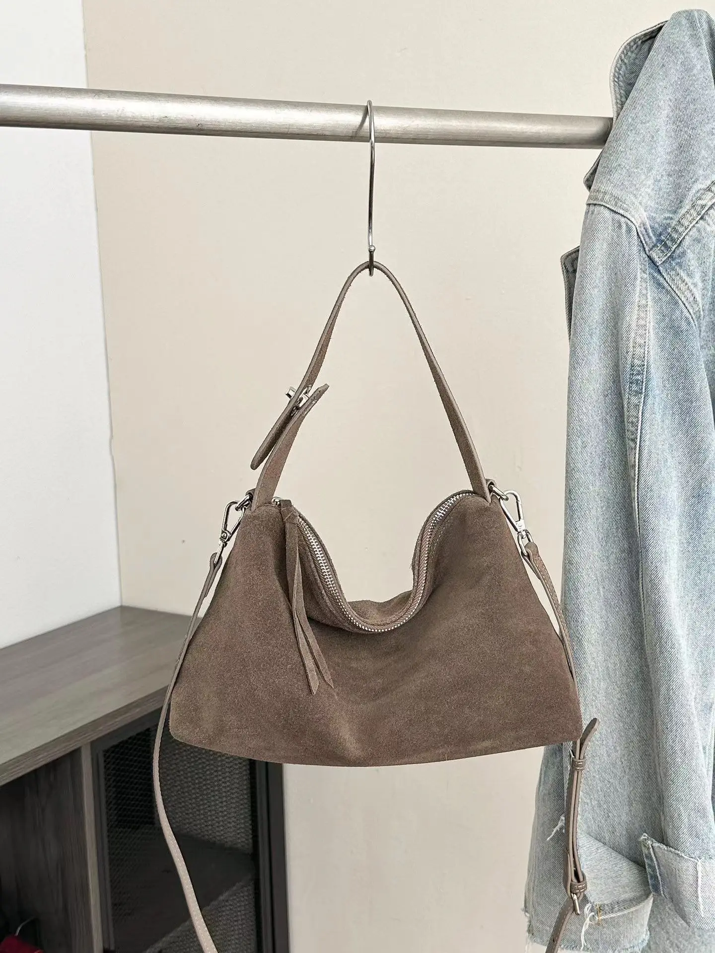 Genuine Grade Autumn Winter Big Boston Luxury Designer Tote Soft Matte Suede Leather Women Handbag Female Shoulder Crossbody Bag