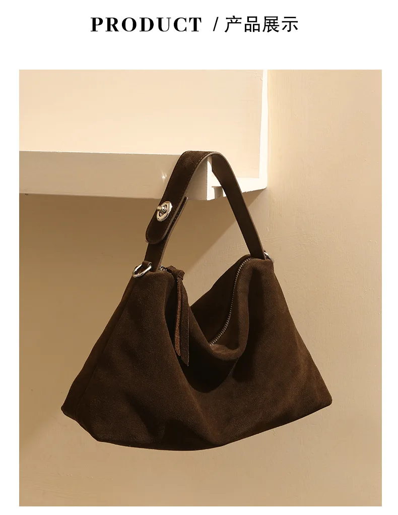 Genuine Grade Autumn Winter Big Boston Luxury Designer Tote Soft Matte Suede Leather Women Handbag Female Shoulder Crossbody Bag