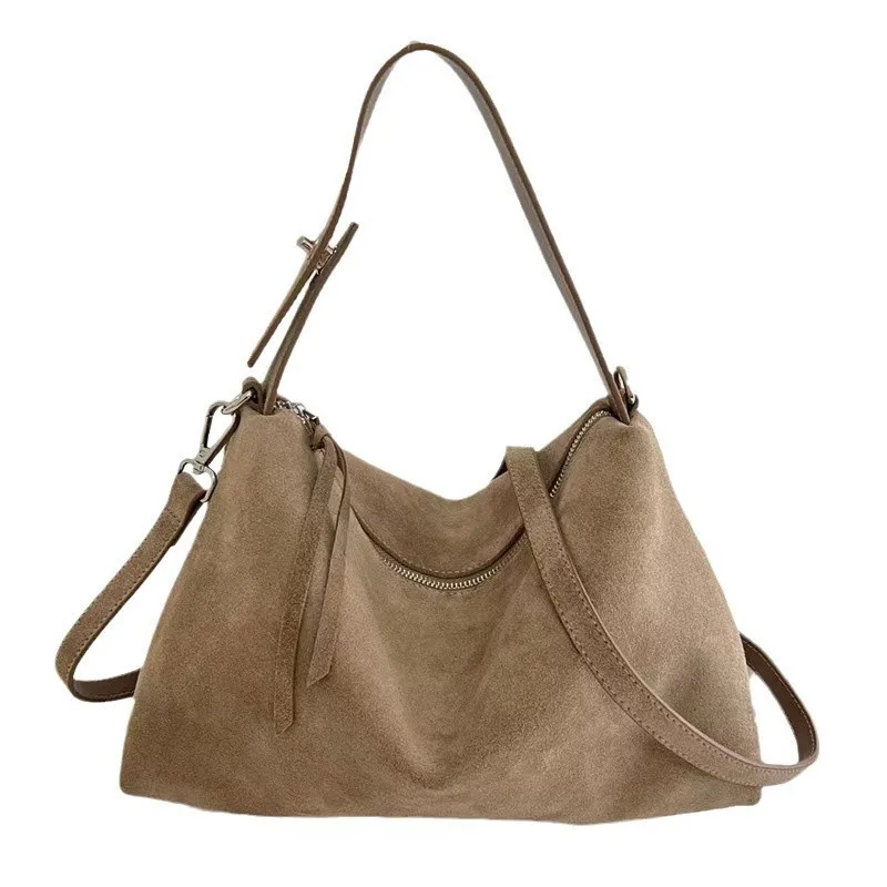 Genuine Grade Autumn Winter Big Boston Luxury Designer Tote Soft Matte Suede Leather Women Handbag Female Shoulder Crossbody Bag