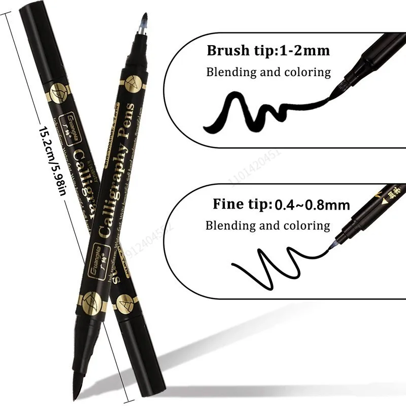 GN 3/6PCS Dual Tip Pen Black Calligraphy Brush Pen Lettering Pens Art Marker White Pen Beginners Writing Sketches Art Drawings