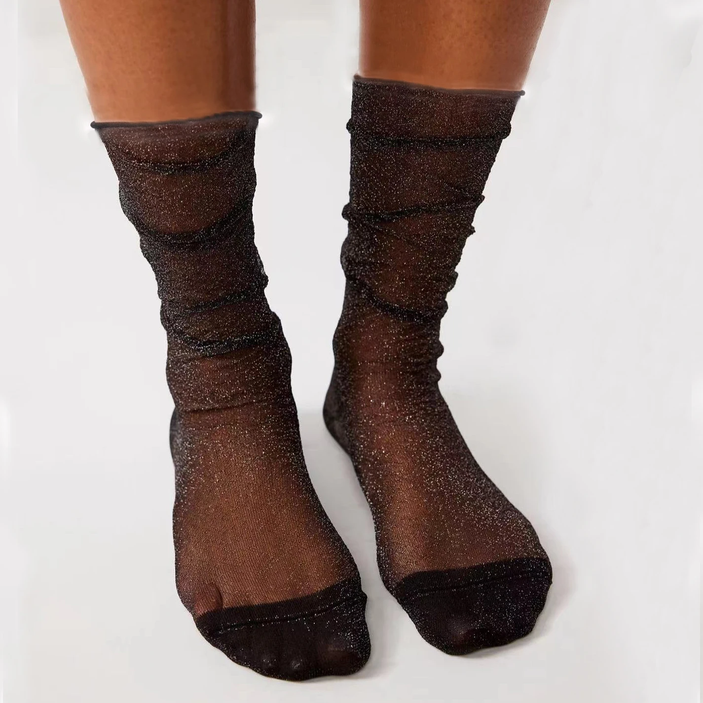 4 Pairs Women's Fashion sexy shiny Glitters Korean style silver silk socks Luxury design High Quality Women's Mesh Thin socks