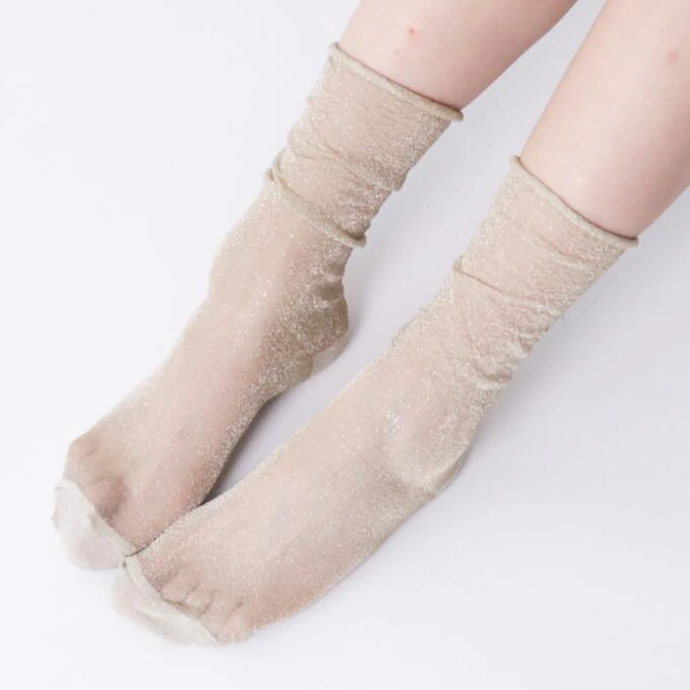 4 Pairs Women's Fashion sexy shiny Glitters Korean style silver silk socks Luxury design High Quality Women's Mesh Thin socks