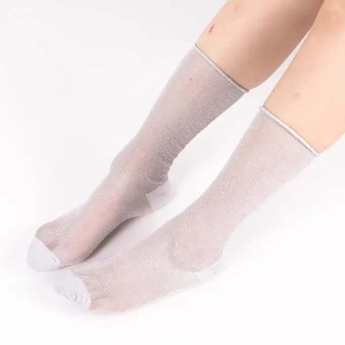 4 Pairs Women's Fashion sexy shiny Glitters Korean style silver silk socks Luxury design High Quality Women's Mesh Thin socks
