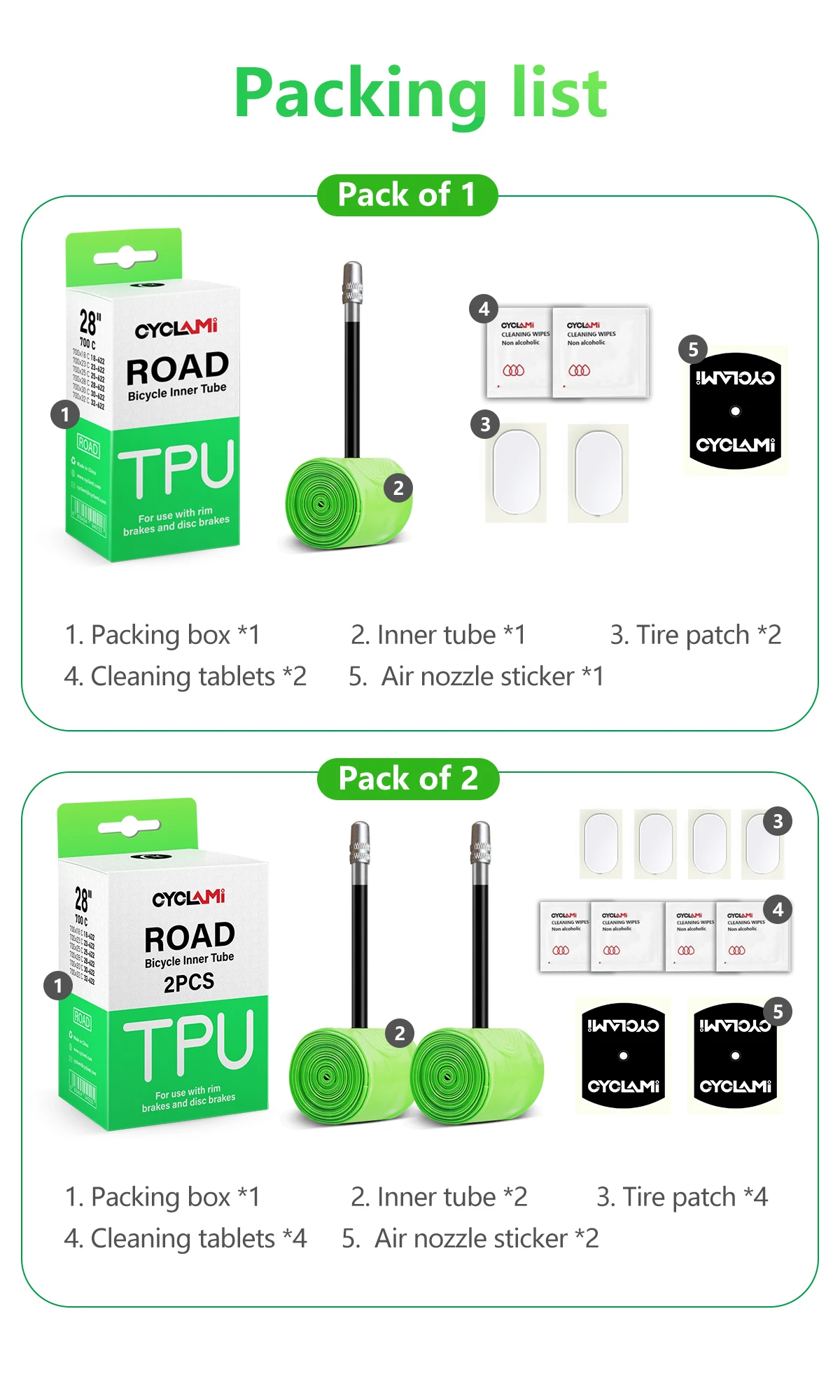 CYCLAMI TPU Material Ultralight Bike Inner Tube 700C 18 32 Road MTB Bicycle Tire 45 65 mm Length French Valve Tyre Repair Tools