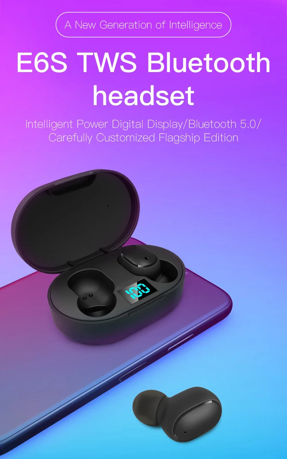 E6S TWS Wireless Headphones Sports Waterproof Bluetooth 5.0 Earphone Stereo Headset with Microphone for Iphone Xiaomi Vivo Oppo