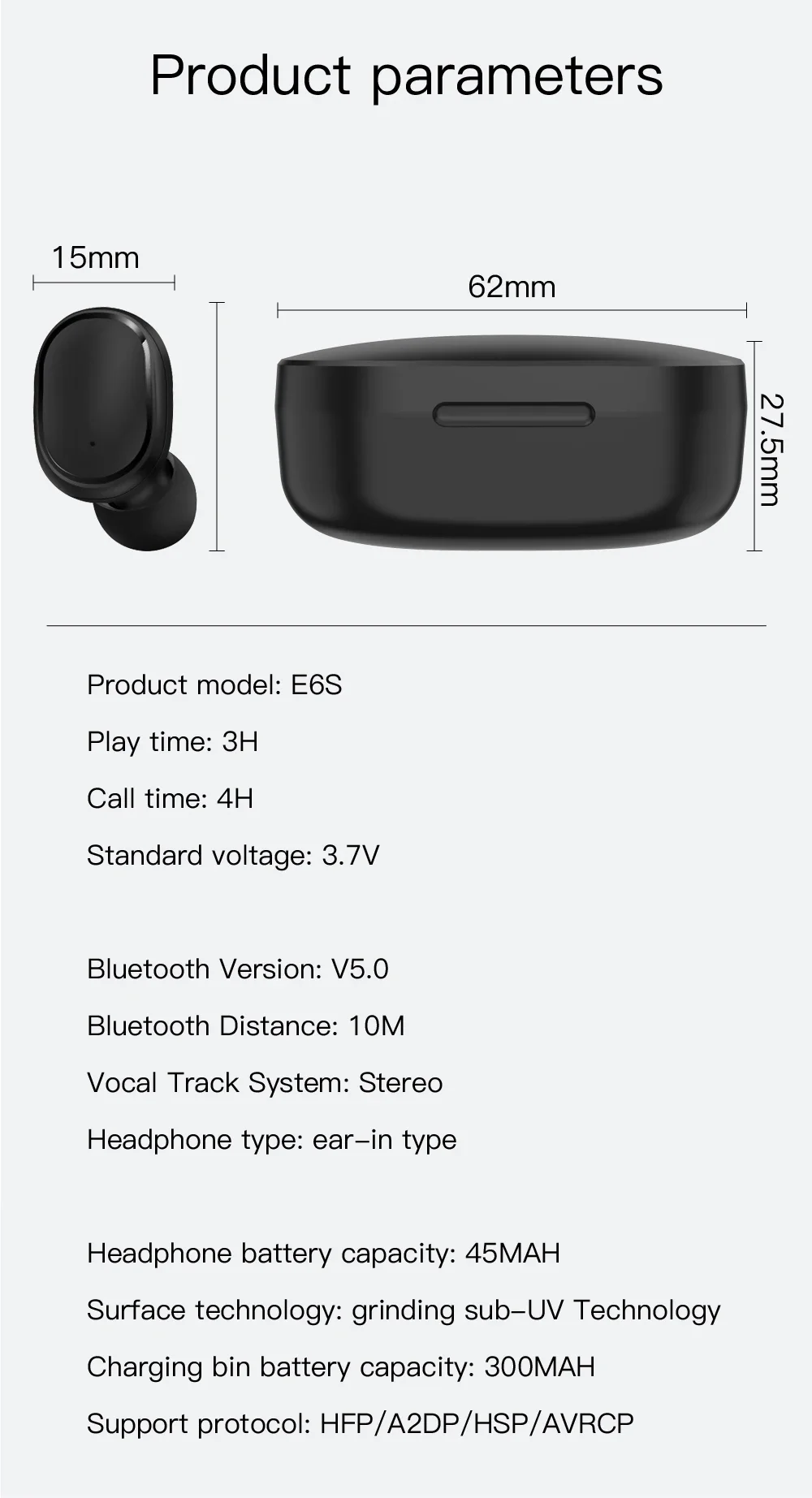 E6S TWS Wireless Headphones Sports Waterproof Bluetooth 5.0 Earphone Stereo Headset with Microphone for Iphone Xiaomi Vivo Oppo