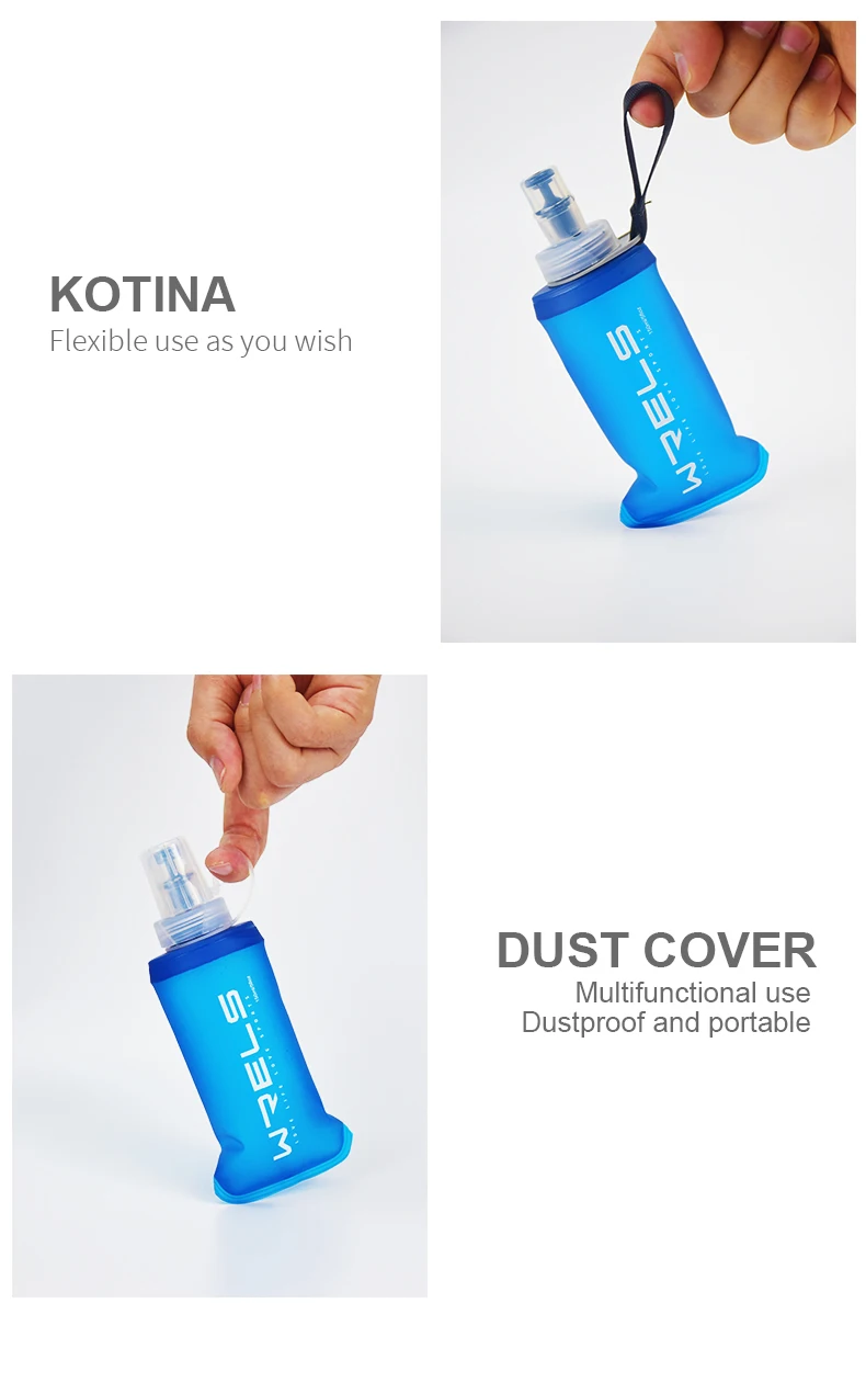 WRELS Folding Water Bottle TPU BPA-Free Collapsible Soft Flask Outdoor Sport Hiking Camping Running Portable Soft Water Bottle