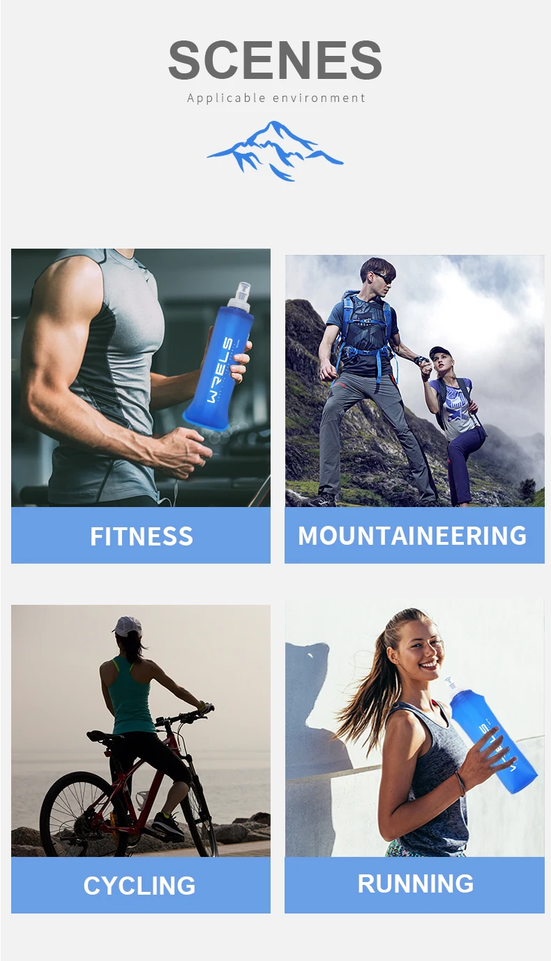 WRELS Folding Water Bottle TPU BPA-Free Collapsible Soft Flask Outdoor Sport Hiking Camping Running Portable Soft Water Bottle