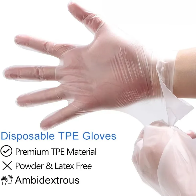 100PCS Disposable TPE Gloves Kitchen Bathroom Restaurant Camping Travel Waterproof Oil-Proof Household Cleaning Tools