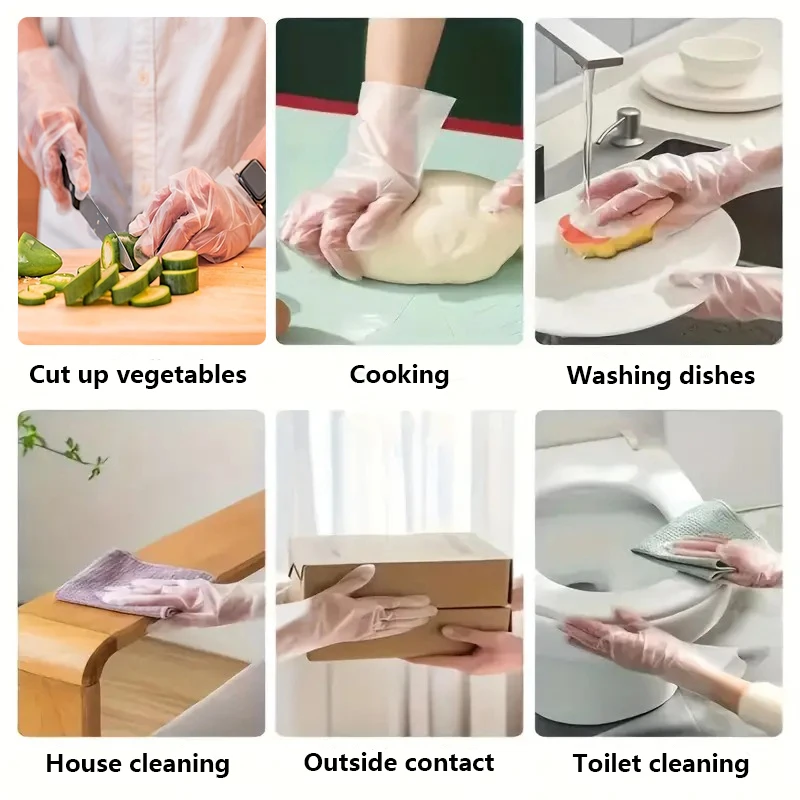 100PCS Disposable TPE Gloves Kitchen Bathroom Restaurant Camping Travel Waterproof Oil-Proof Household Cleaning Tools