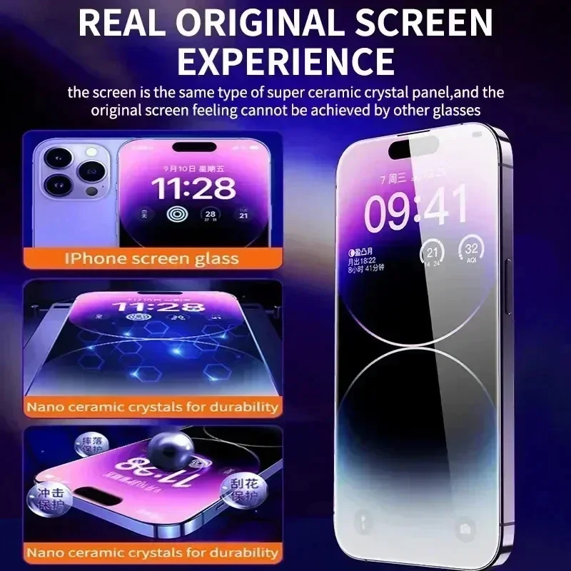 1-3Pc 8K High End Tempered Glass For iPhone 15 14 13 12 11 Pro Max XS MAX 15 16 Screen Protector With Alignment Mounting Cover