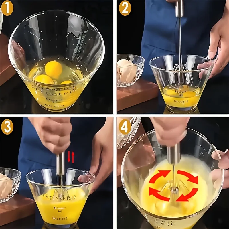 Stainless Steel Egg Beater Durable Semi-Automatic Mixer for Effortless Egg Cream Mixing Stirring and Beating for Kitchen Baking