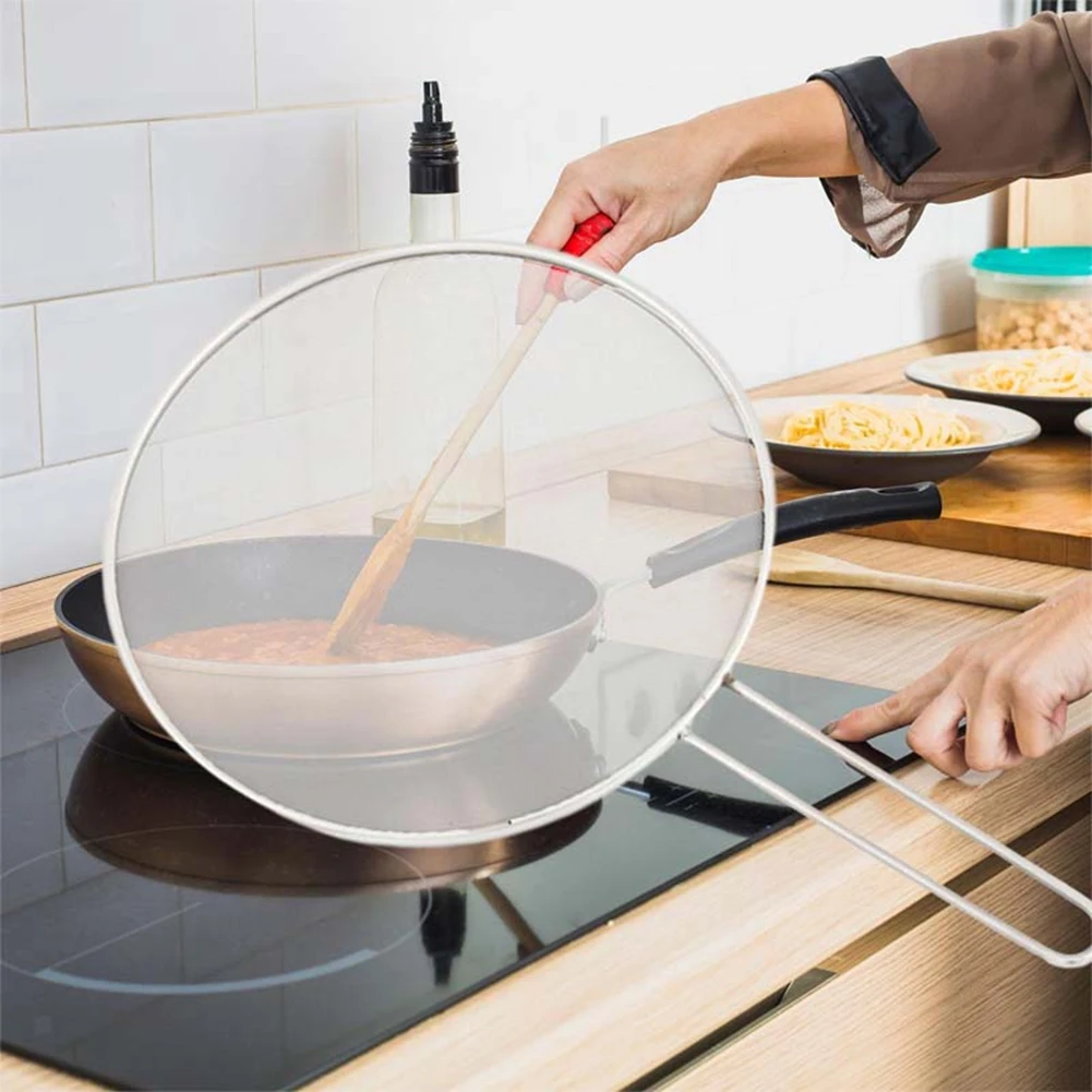 Stainless Steel Oil Proof Mesh Cooking Anti Splatter Split Guard Kitchen Gadget Splatter Proof Oil Cover Mesh Pot Lid Frying Pan