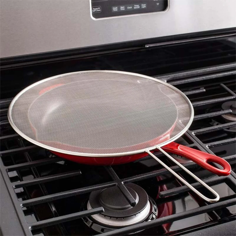 Stainless Steel Oil Proof Mesh Cooking Anti Splatter Split Guard Kitchen Gadget Splatter Proof Oil Cover Mesh Pot Lid Frying Pan