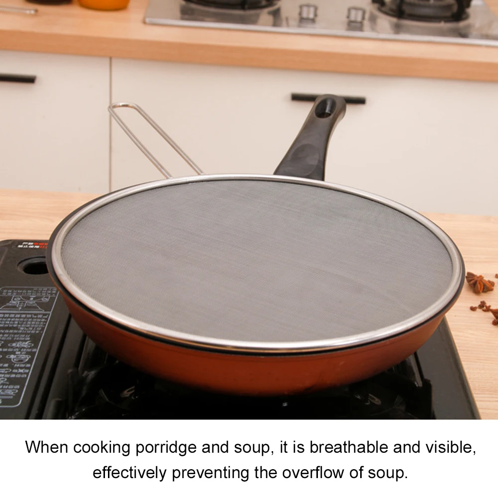 Stainless Steel Oil Proof Mesh Cooking Anti Splatter Split Guard Kitchen Gadget Splatter Proof Oil Cover Mesh Pot Lid Frying Pan