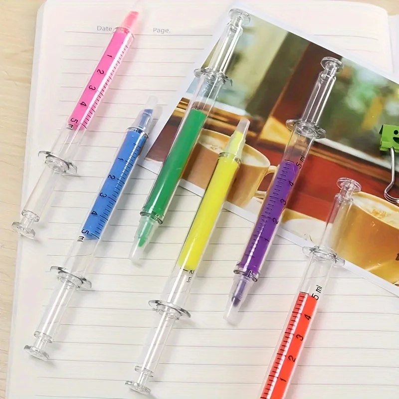 6pcs Color Highlighters And Syringes Fluorescent Needles Watercolor Syringes Highlighters For Office School Marker Writing Tools