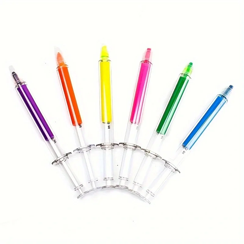 6pcs Color Highlighters And Syringes Fluorescent Needles Watercolor Syringes Highlighters For Office School Marker Writing Tools