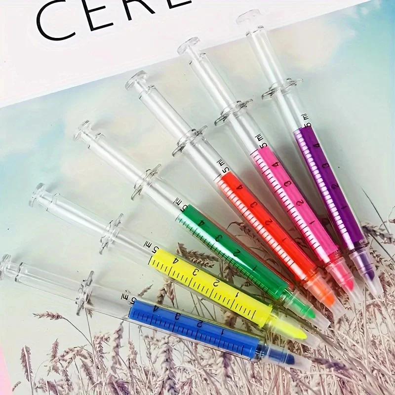 6pcs Color Highlighters And Syringes Fluorescent Needles Watercolor Syringes Highlighters For Office School Marker Writing Tools