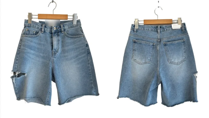 New 2024 Summer Denim Shorts For Women High Waist Hole Washed Half Length Bermuda Shorts Women Korean Style Short Jeans