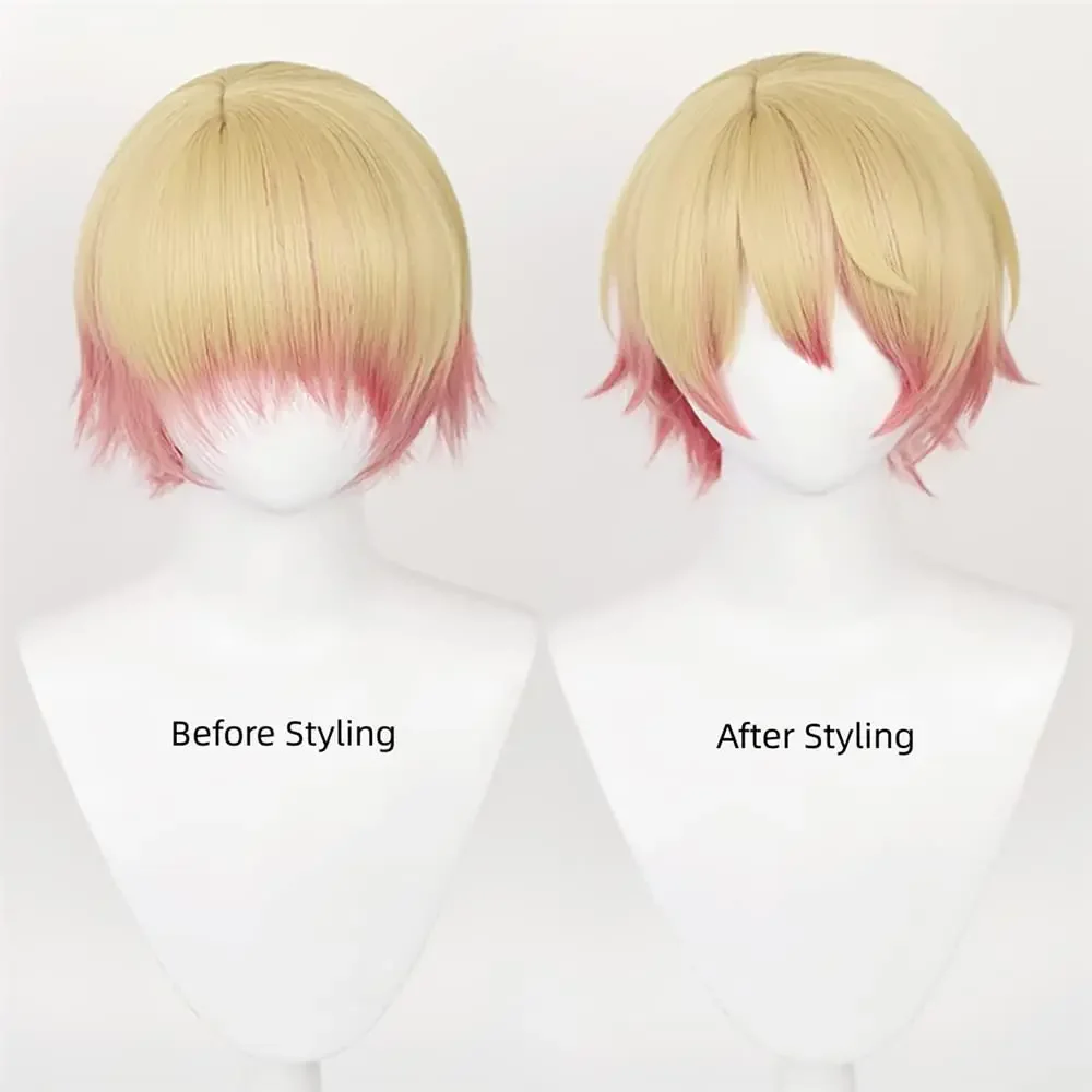 Anime Tenma Tsukasa Cosplay Wigs for Project Sekai Cosplay Short Blonde Gradient Pink Party Wigs for Men Boys