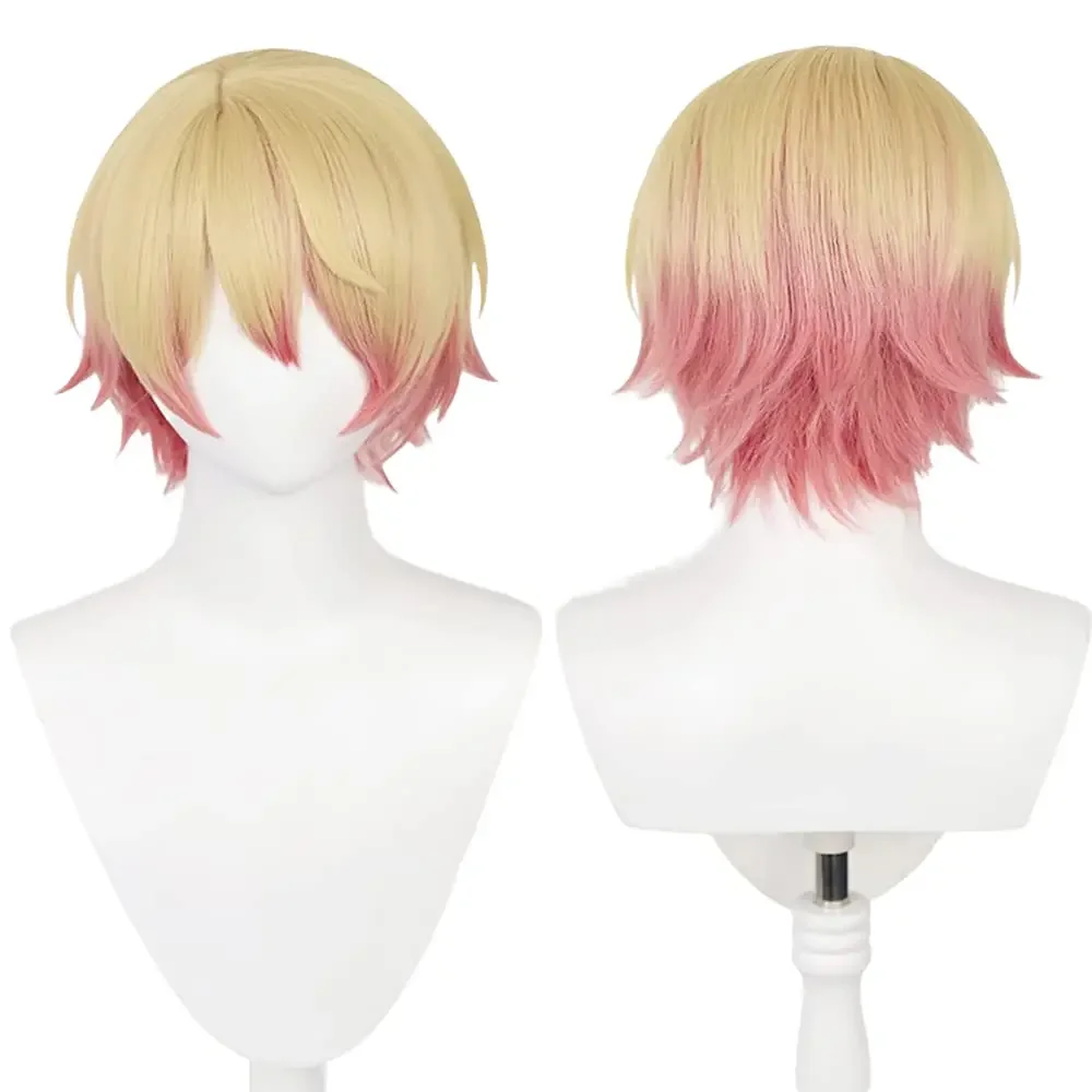 Anime Tenma Tsukasa Cosplay Wigs for Project Sekai Cosplay Short Blonde Gradient Pink Party Wigs for Men Boys