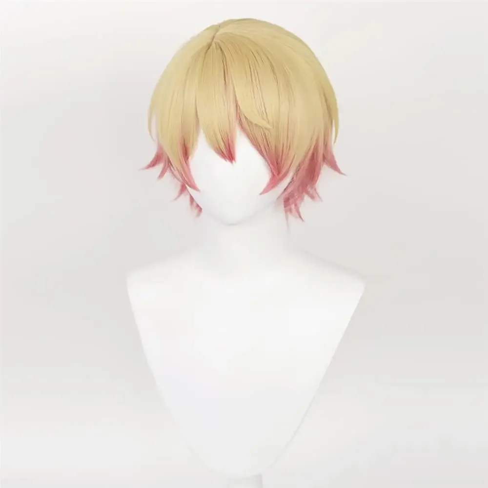 Anime Tenma Tsukasa Cosplay Wigs for Project Sekai Cosplay Short Blonde Gradient Pink Party Wigs for Men Boys