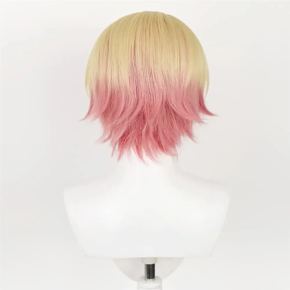 Anime Tenma Tsukasa Cosplay Wigs for Project Sekai Cosplay Short Blonde Gradient Pink Party Wigs for Men Boys
