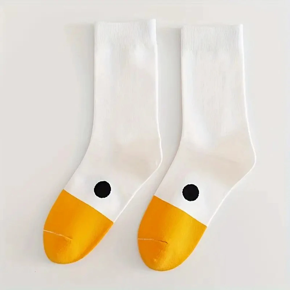 1/6 Pairs Cartoon Women Socks Fashionable And Versatile Cute Design Funny Goose Breathable Soft Comfortable Women Casual Socks