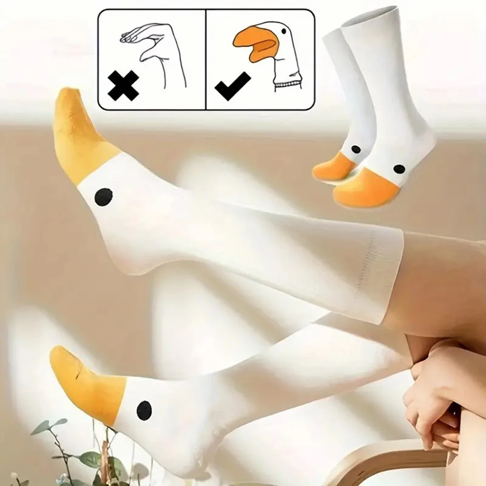 1/6 Pairs Cartoon Women Socks Fashionable And Versatile Cute Design Funny Goose Breathable Soft Comfortable Women Casual Socks