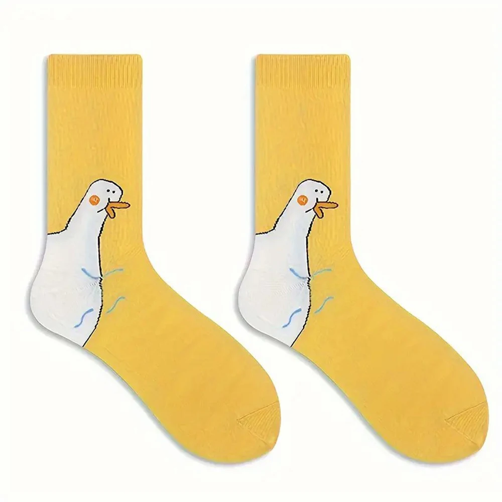 1/6 Pairs Cartoon Women Socks Fashionable And Versatile Cute Design Funny Goose Breathable Soft Comfortable Women Casual Socks