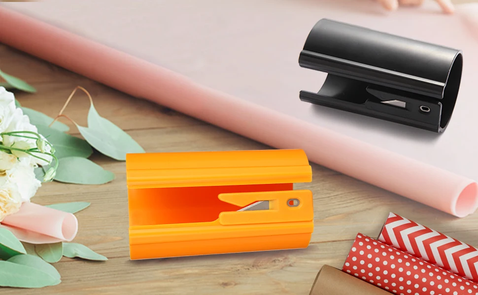 HORN Sliding Wrapping Paper Cutter - Easy-Glide Gift Wrap Trimmer for Christmas & Birthdays, Durable ABS,, Orange/Black