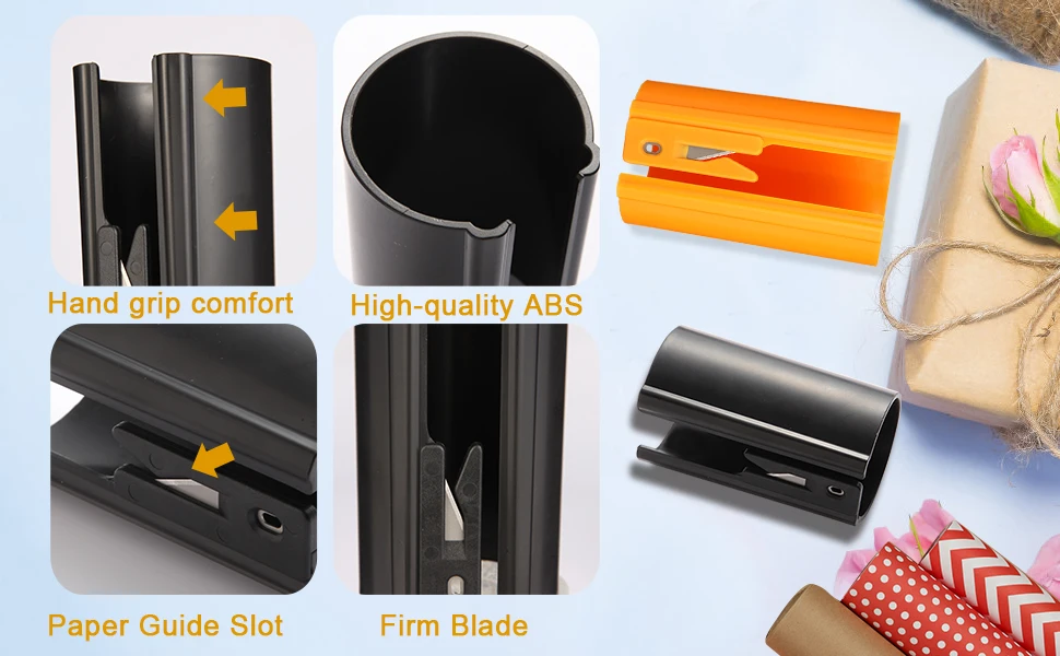 HORN Sliding Wrapping Paper Cutter - Easy-Glide Gift Wrap Trimmer for Christmas & Birthdays, Durable ABS,, Orange/Black