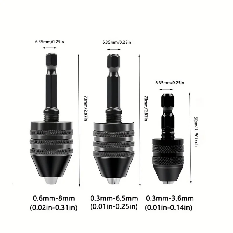 JENTORIX 0.3mm-8.0mm Mini Keyless Chuck Electric Drill Bit Collet Converter Extension Screwdriver Chuck Adapter Fixture 1/4" Hex